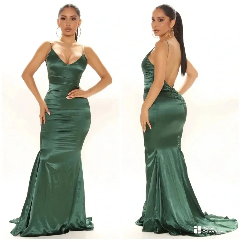 Fashion Nova Green Satin Maxi Gown XL